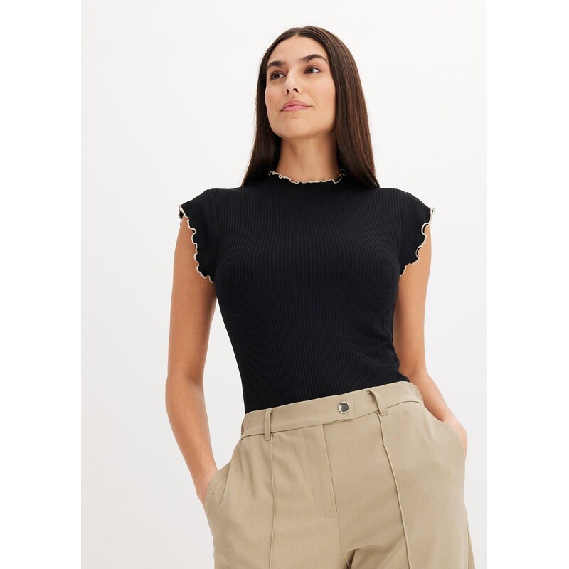 bonprix Vrúbkované tričko z viskózového mixu, farba čierna 62706119