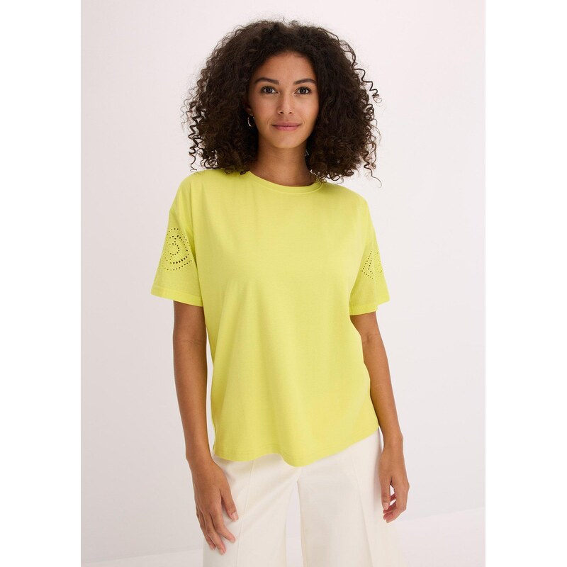 bonprix Tričko s dierkovaným detailom, farba žltá 63478093