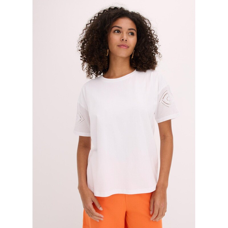 bonprix Tričko s dierkovaným detailom, farba biela 63478094