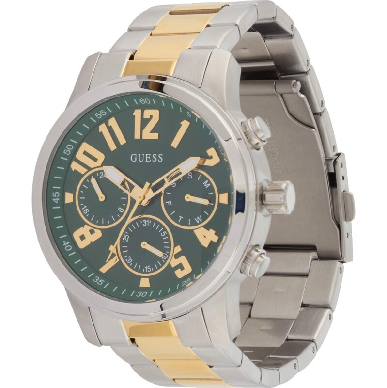 GUESS Analógové hodinky Parker zlatá / tmavozelená / strieborná 67732046