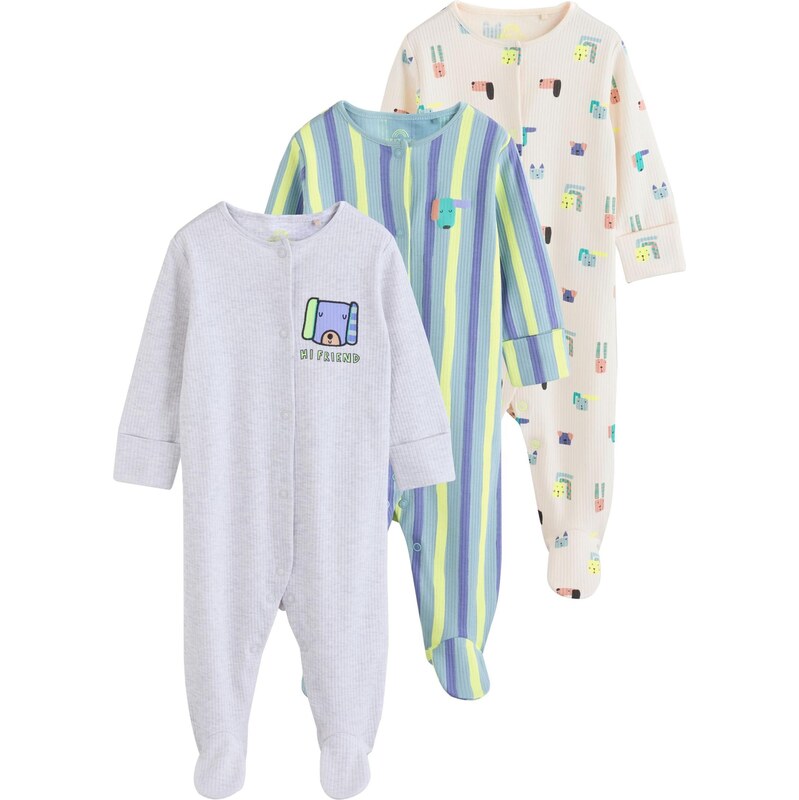 Next Pyžamo béžová / modrá / sivá melírovaná / neónovo zelená 67732505