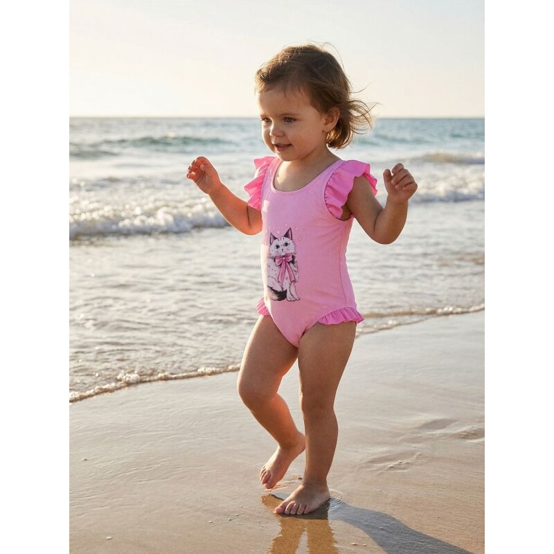 Sinsay - Plavky s mašľou na chrbte a volánkami - pastelová ružová 67723016