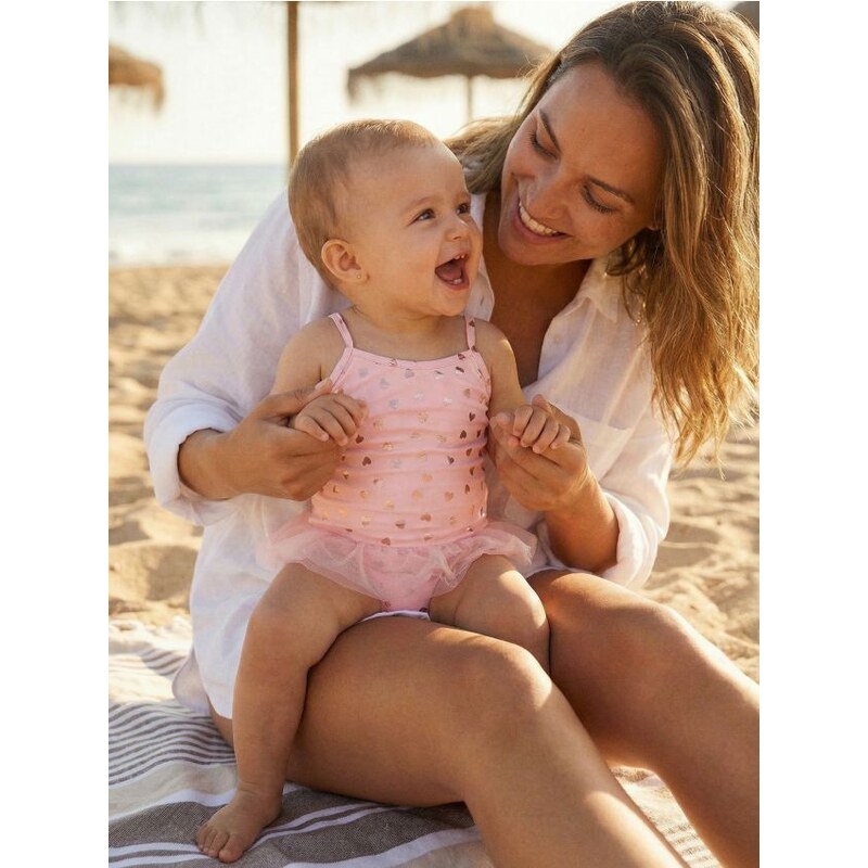 Sinsay - Plavky s fóliovou potlačou sŕdc a tylovým volánom - ružová 67723018