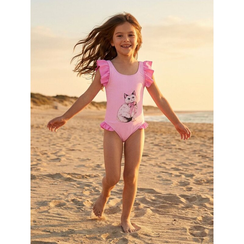 Sinsay - Plavky s mašľou na chrbte a volánkami - pastelová ružová 67723016