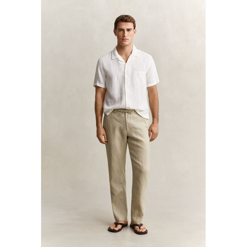 NOHAVICE GANT REG LINEN DS PANTS OAT BEIGE 67611823