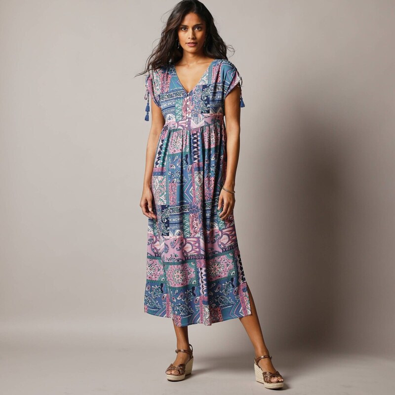 Midi šaty s rozparkami a potlačou modrá/lila 054 Blancheporte 67725694