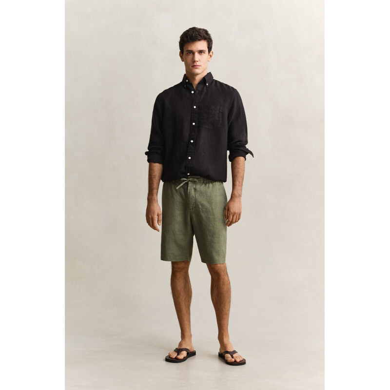 ŠORTKY GANT REG LINEN DS SHORTS DRY HERB GREEN 67611813