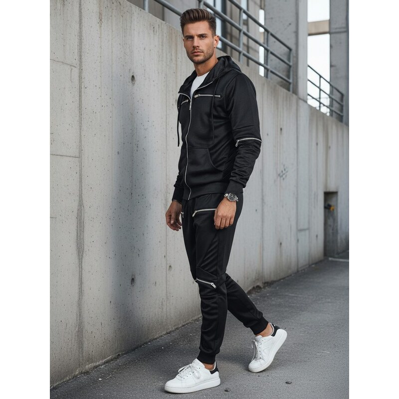 Dstreet Originálna čierna tepláková súprava s ozdobnými zipsami 65194908