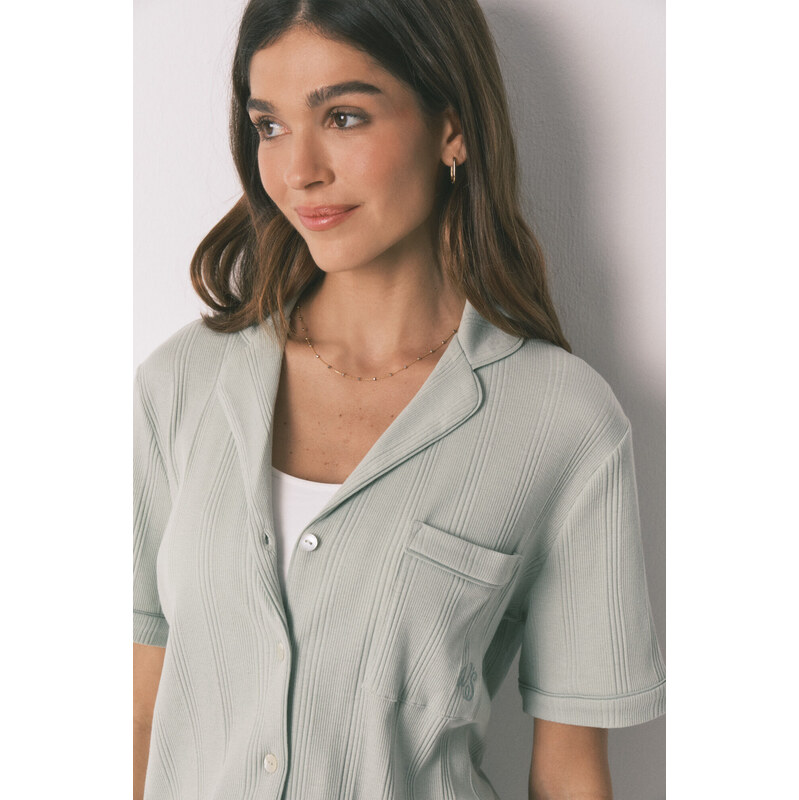 womensecret Klasické zelené pyžamo z rebrovaného materiálu 67731346