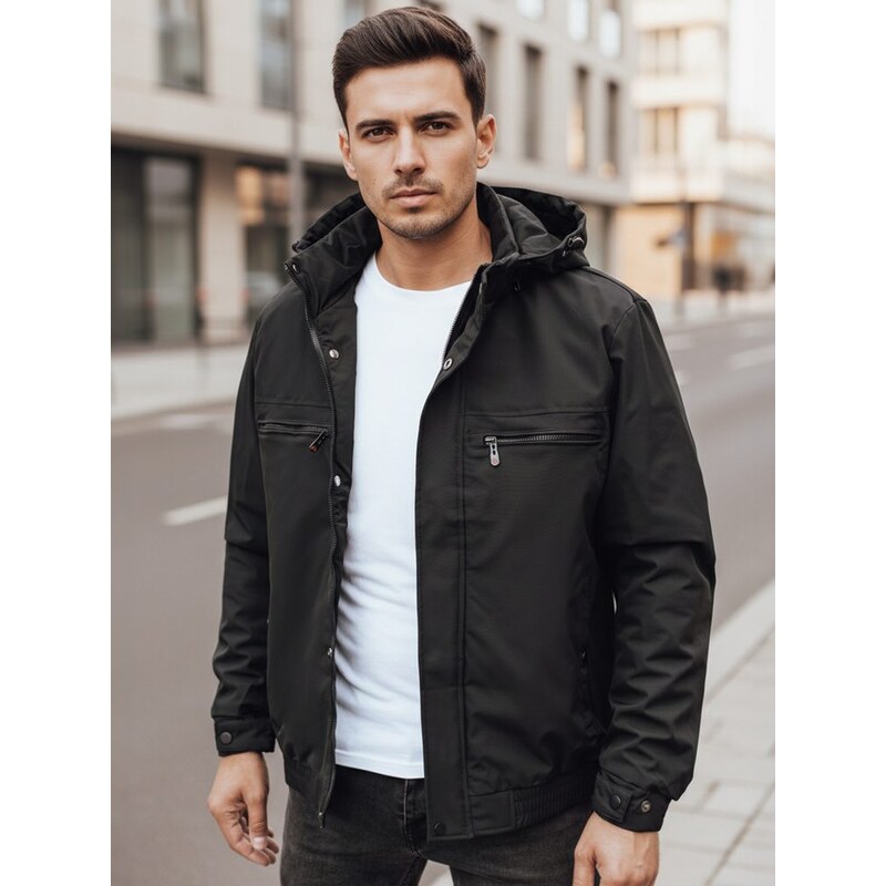 Dstreet Pánska prechodná čierna bunda s kapucňou 65159292