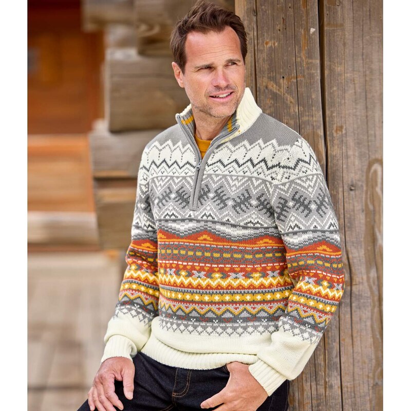 Pletený sveter so žakárovými motívmi Apaches Atlas For Men Biela 61681814