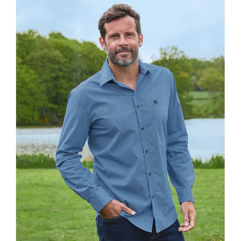 Popelínová košeľa s mikro motívmi Atlas For Men Modrá 57656195