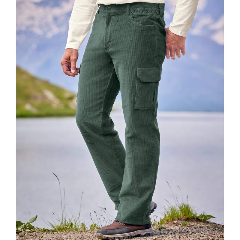 Strečové menčestrové kapsáčové nohavice Atlas For Men Zelená 61681792