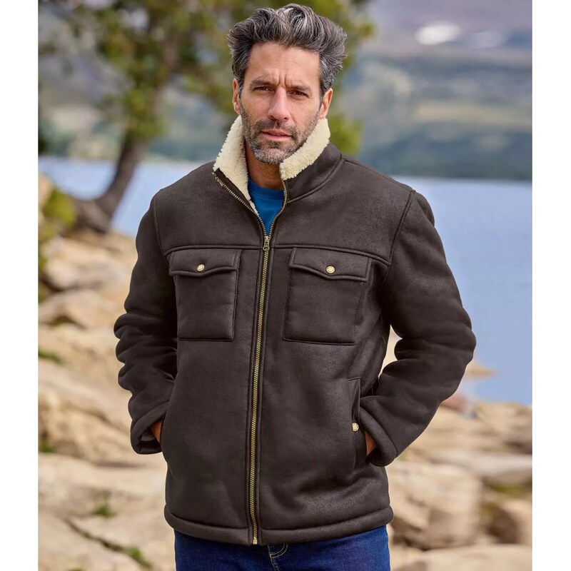 Semišová letecká bunda s ošúchaným efektom Atlas For Men Hnedá 67385223