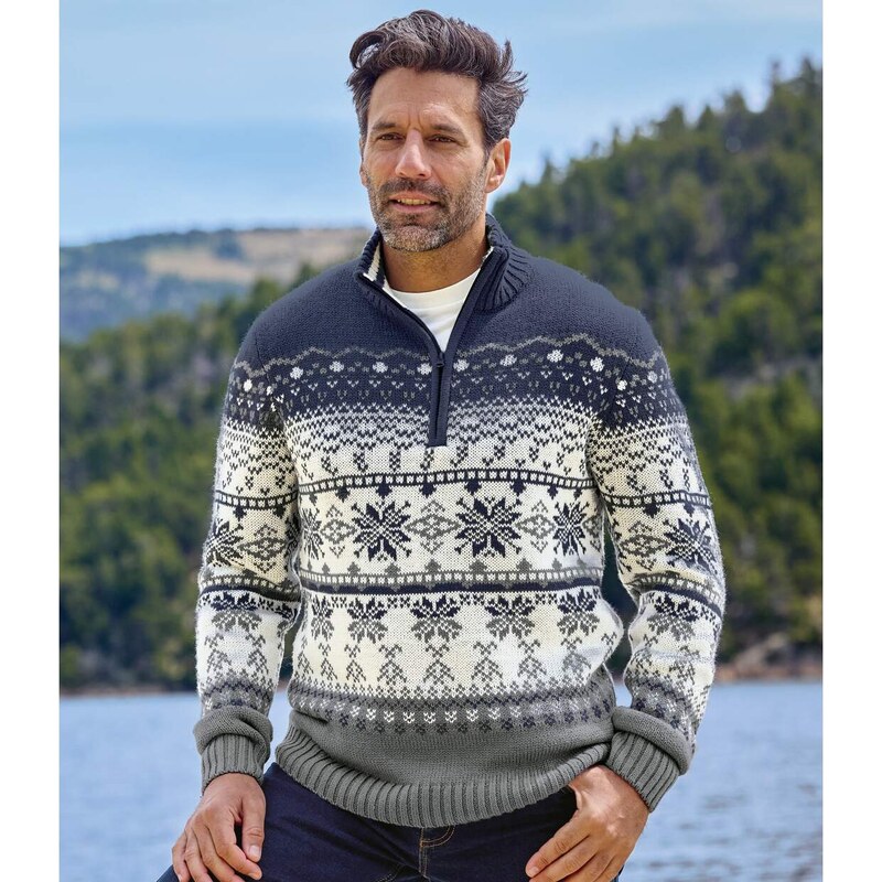 Pletený sveter so žakárovým motívom s golierom na zips Atlas For Men 67614713