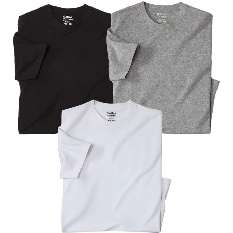Sada 3 jednofarebných tričiek s krátkym rukávom Atlas For Men Čierna 67735866