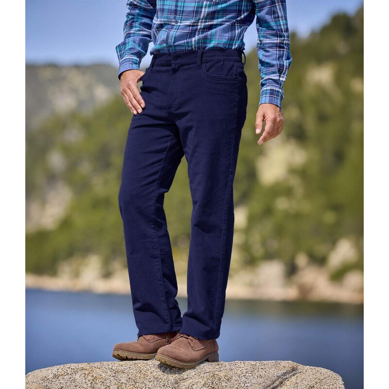 Pohodlné nohavice z pružného menčestru Atlas For Men Modrá 67614735