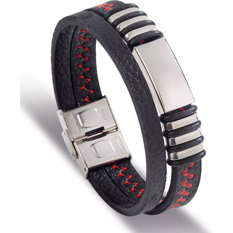 Dvojitý náramok z imitácie kože a kovu Atlas For Men Čierna 66536174