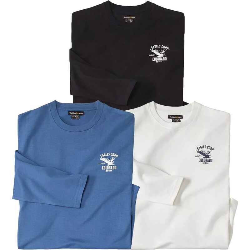 Sada 3 bavlnených tričiek s dlhým rukávom Atlas For Men Modrá 67173495