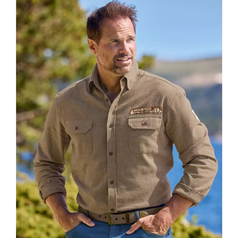 Flanelová košeľa so vzorom rybej kosti Atlas For Men Hnedá 67518554