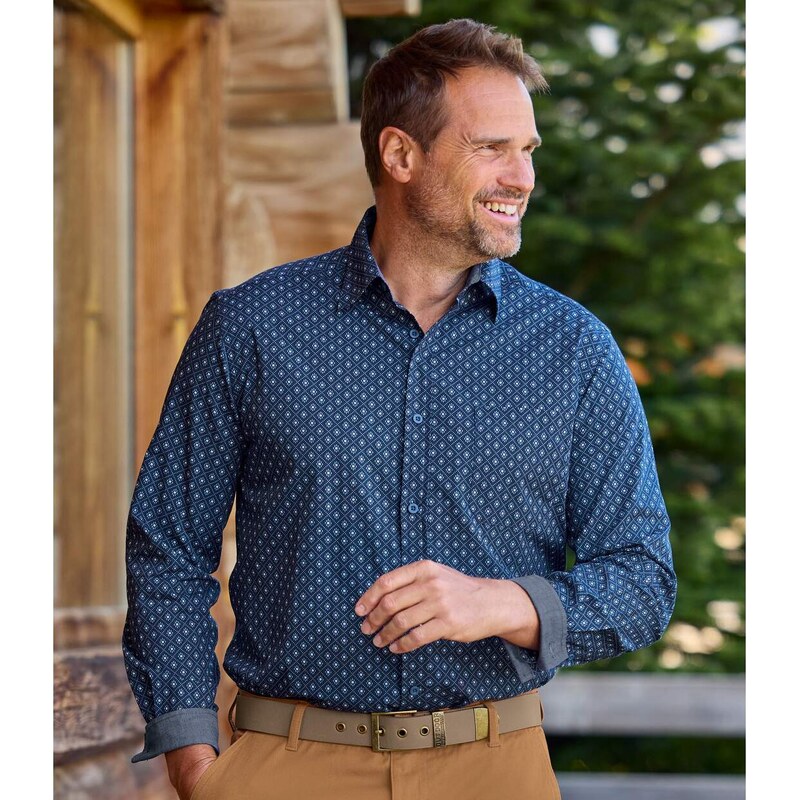 Tmavomodrá popelínová košeľa s mikro motívmi Atlas For Men Modrá 67285866