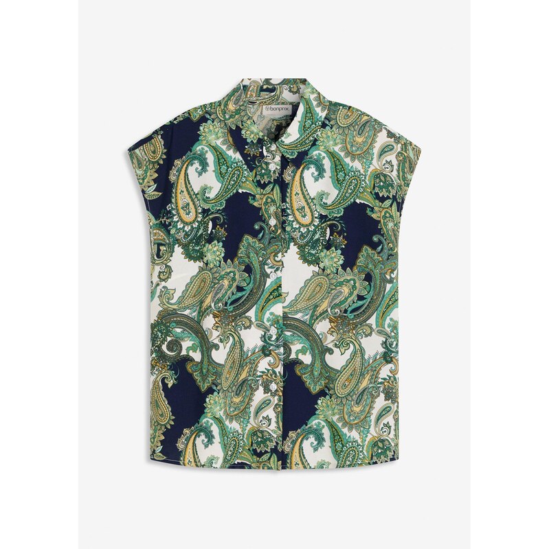 bonprix Potlačená blúzka z padavej viskózy, farba modrá 63234628