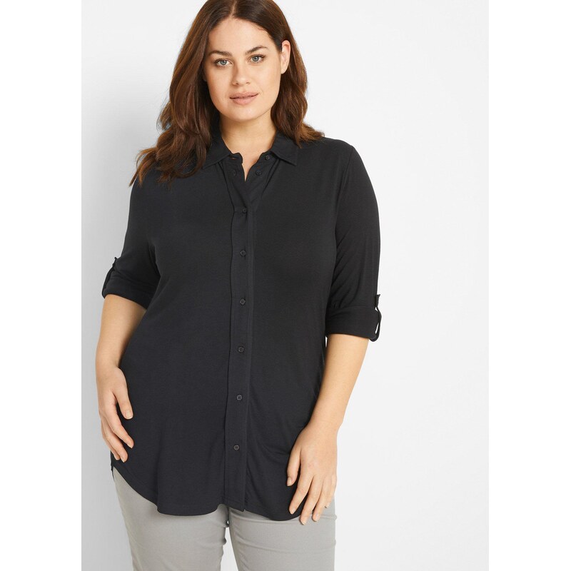 bonprix Úpletová blúzka, dlhá, farba čierna 45187279