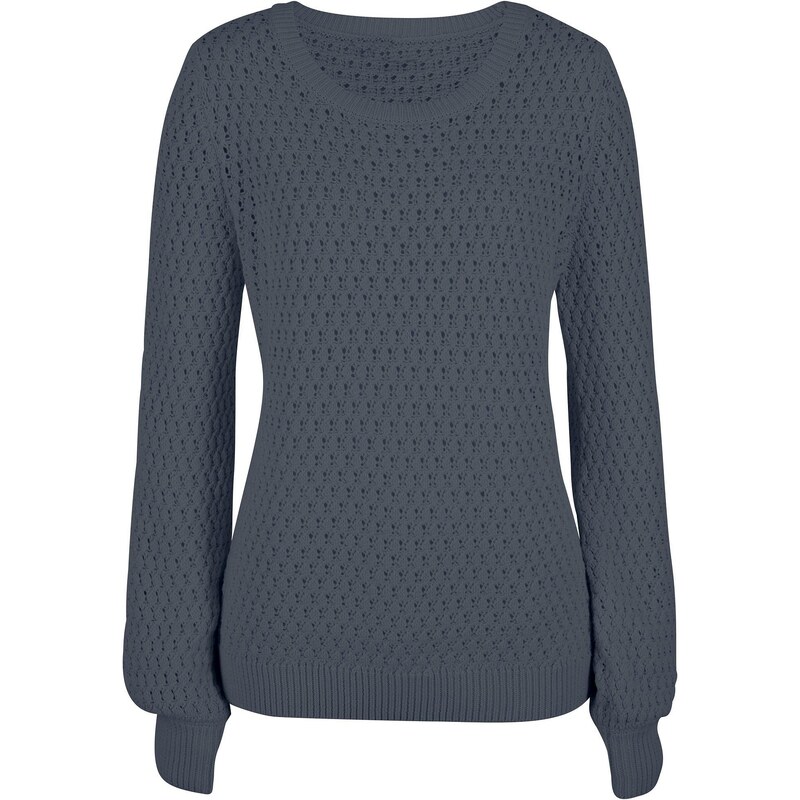 bonprix Pulóver s pletenou štruktúrou, z bavlneného mixu, farba modrá 47928417