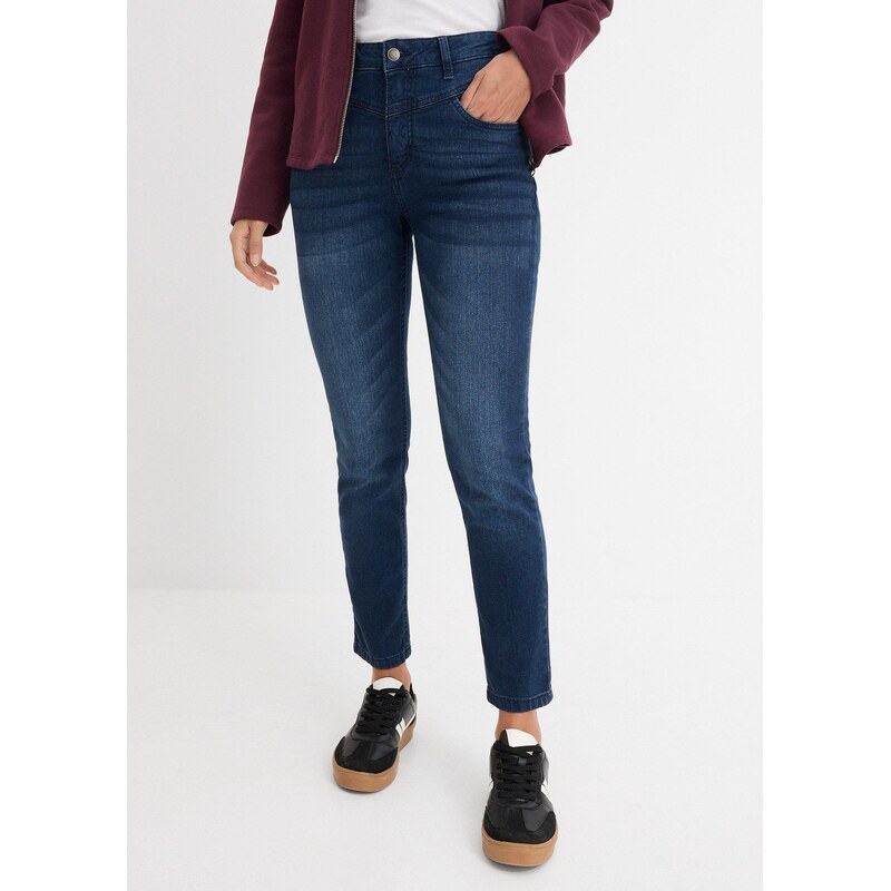 bonprix Skinny džínsy cropped, vysoký pás, farba modrá 44896233