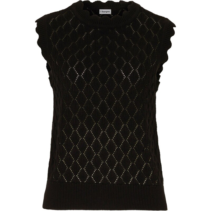 bonprix Pletená vesta z bavlneného mixu, ažúrová, farba čierna 44847118
