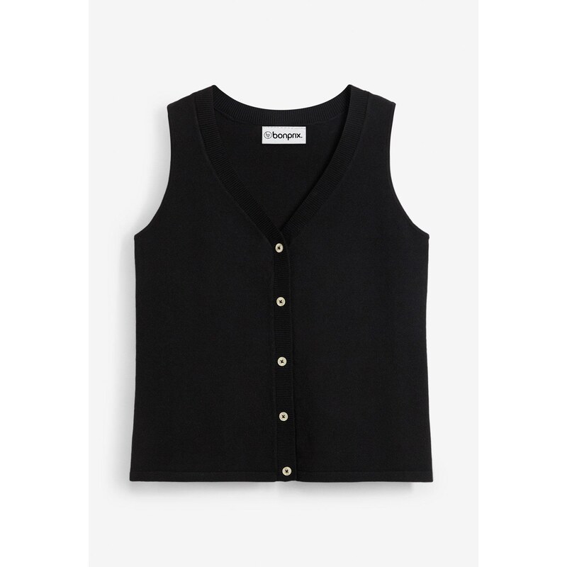 bonprix Pletená vesta na gombičky, farba čierna 57674564