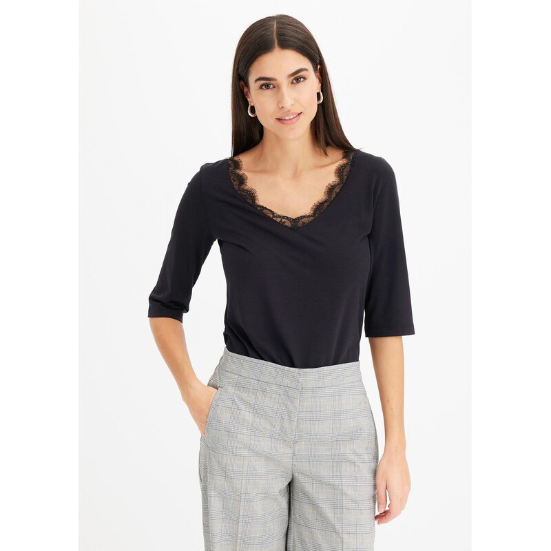 bonprix Tričko s čipkou, farba čierna 61718637