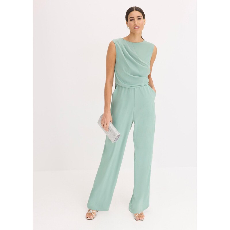 bonprix Overal z lesklého saténu, farba zelená 63234399