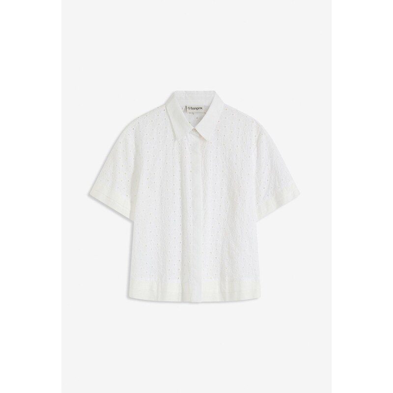 bonprix Blúzka s dierkovanou výšivkou, farba biela 63234438