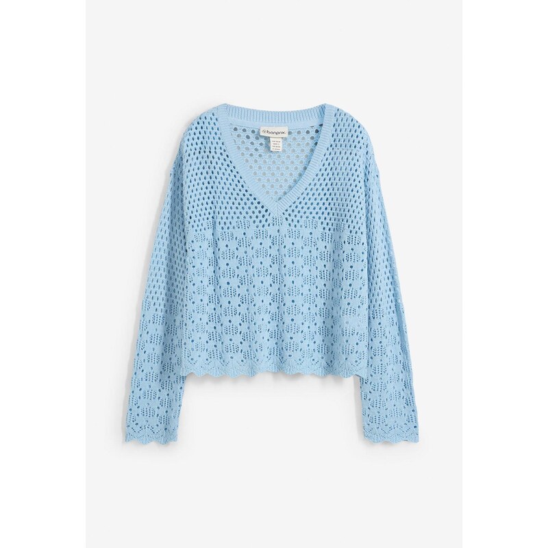 bonprix Ľahký ažúrový pulóver, farba modrá 62972379