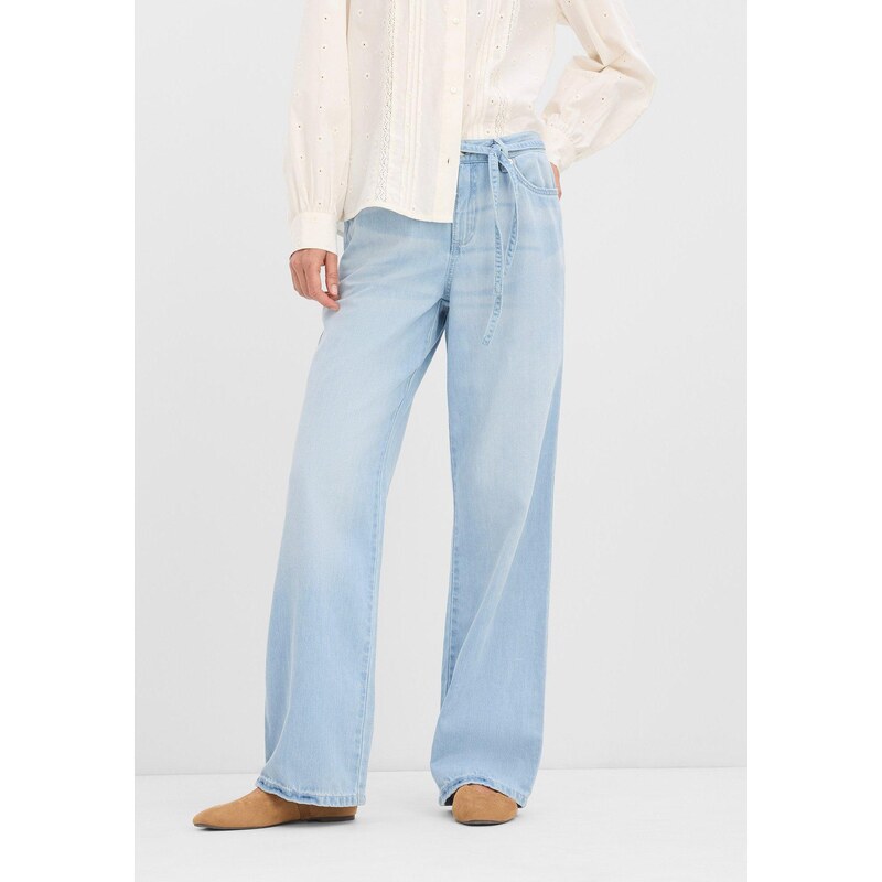 bonprix Džínsy Wide Leg, stredná výška pásu, s opaskom, farba modrá 62972801