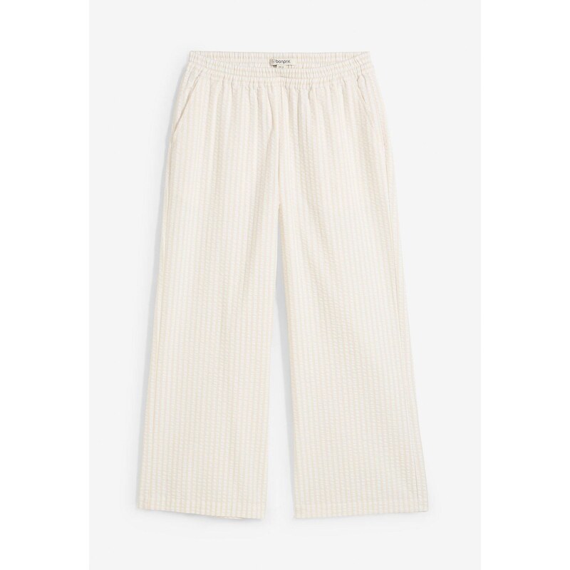 bonprix Nohavice Palazzo, 7/8 dĺžka, seersucker, farba béžová 62972841