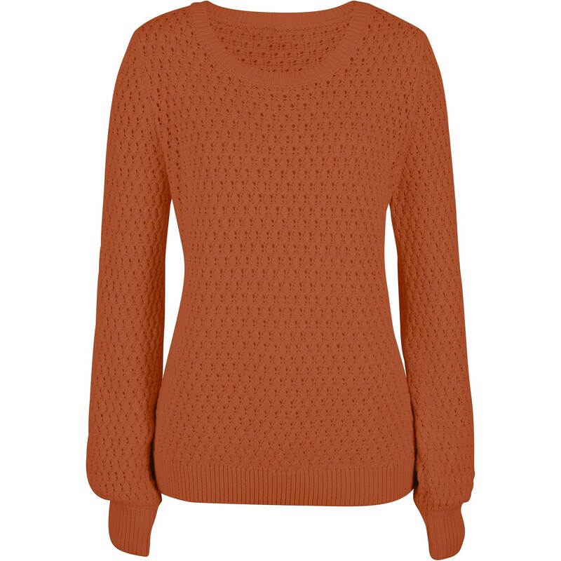 bonprix Pulóver s pletenou štruktúrou, z bavlneného mixu, farba hnedá 65006399
