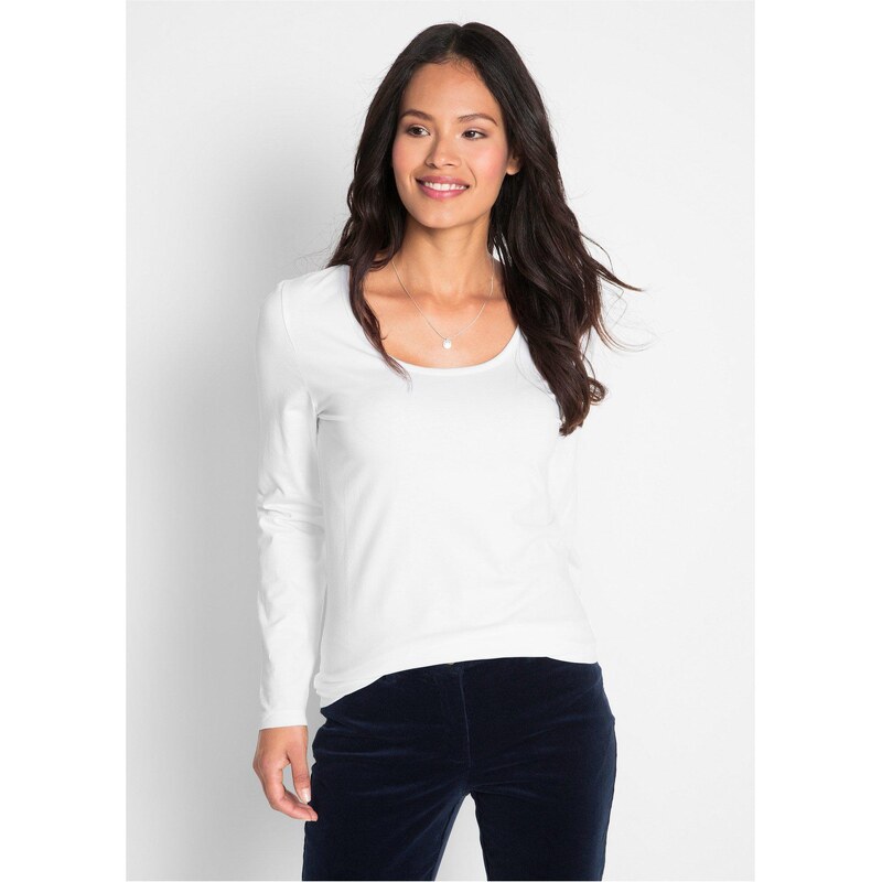 bonprix Úzko priliehavé tričko s dlhým rukávom, farba biela 65384982