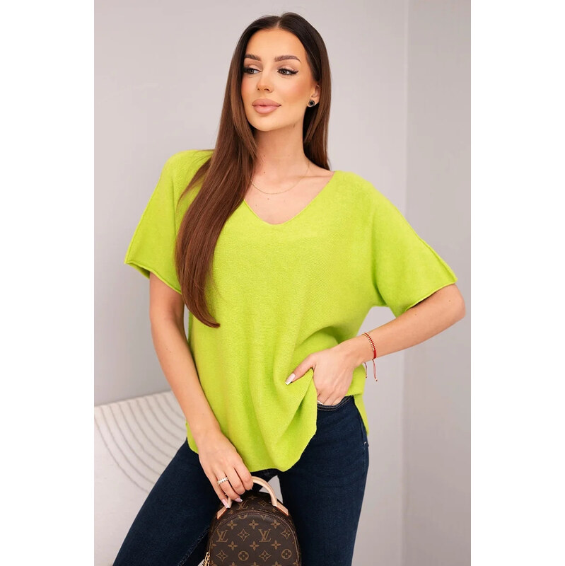 K-Fashion Dámsky sveter s krátkym rukávom a výstrihom do V 67780009