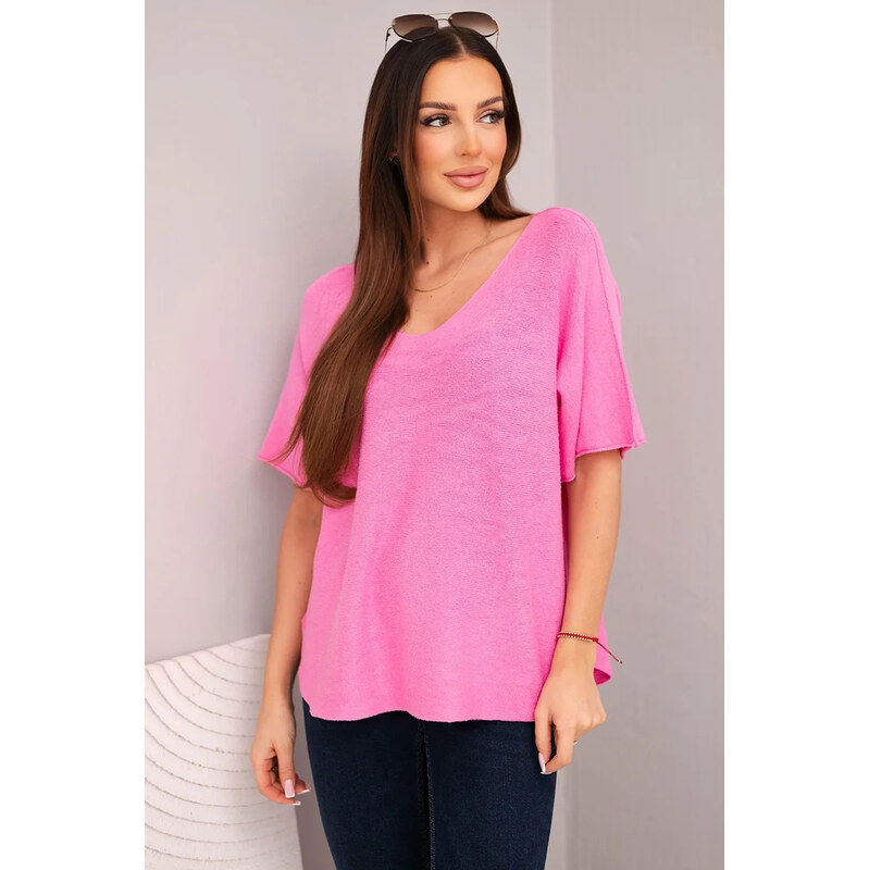 K-Fashion Dámsky sveter s krátkymi rukávmi a výstrihom do V 67780016