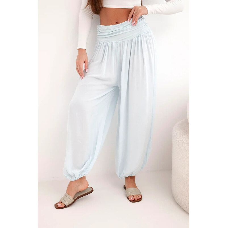 K-Fashion Dámske nohavice z viskózy so širokými nohavicami a volánom 67757817