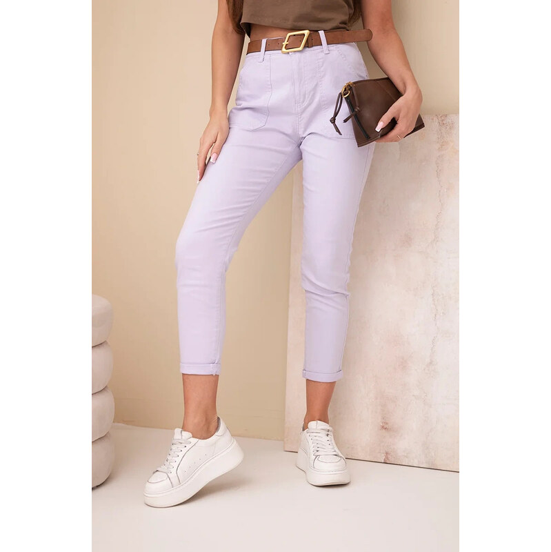 K-Fashion Dámske jarné nohavice boyfriend s vysokým pásom a opaskom M 67757944