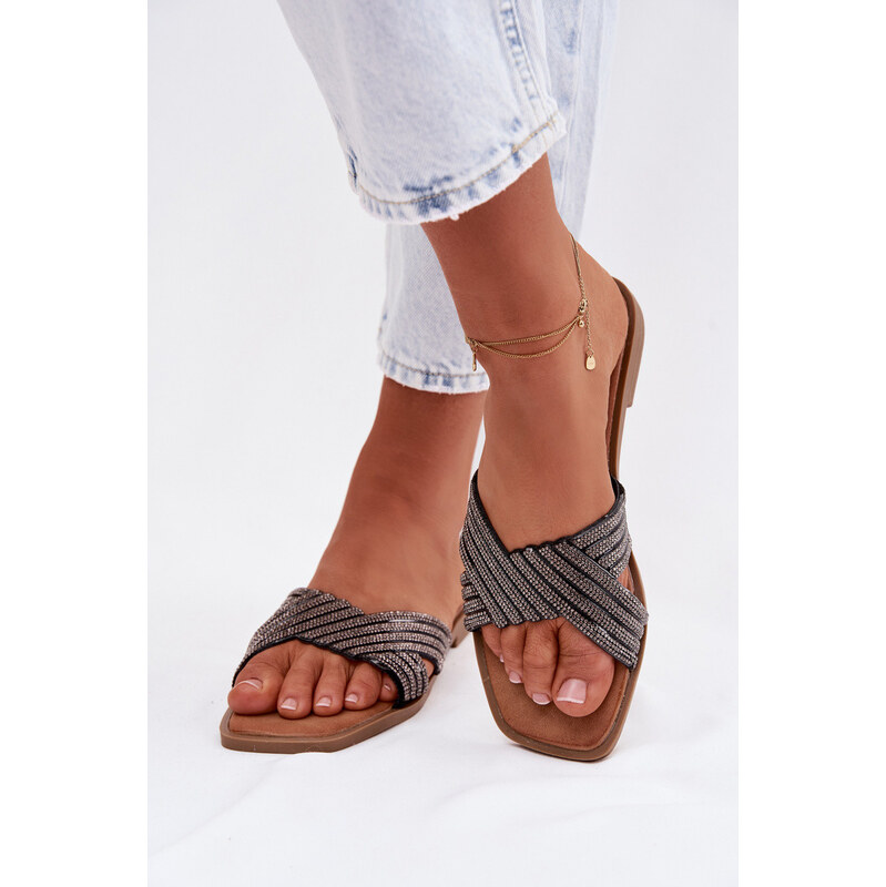 Boto Dámské ploché nazouváky se štrasem Černé Zinnia 67780724