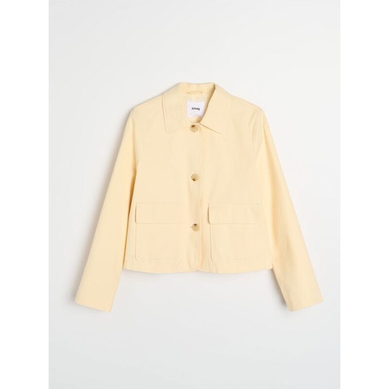 Sinsay - Bavlnená bunda s golierom a twill úpravou - svetložltá 67748108