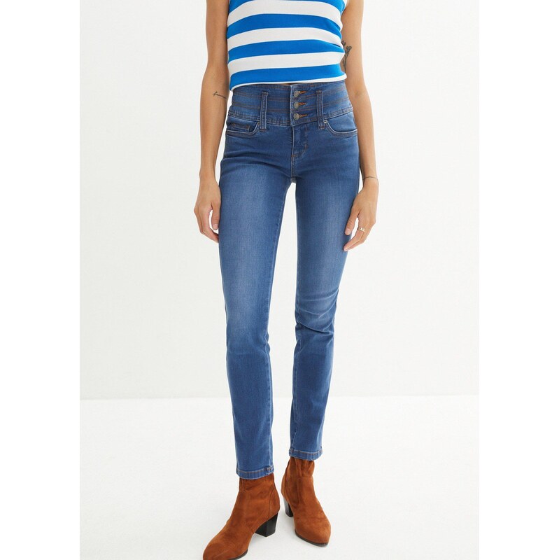 bonprix Džínsy, Slim, High Waist, sťahovacie, farba modrá 44749790
