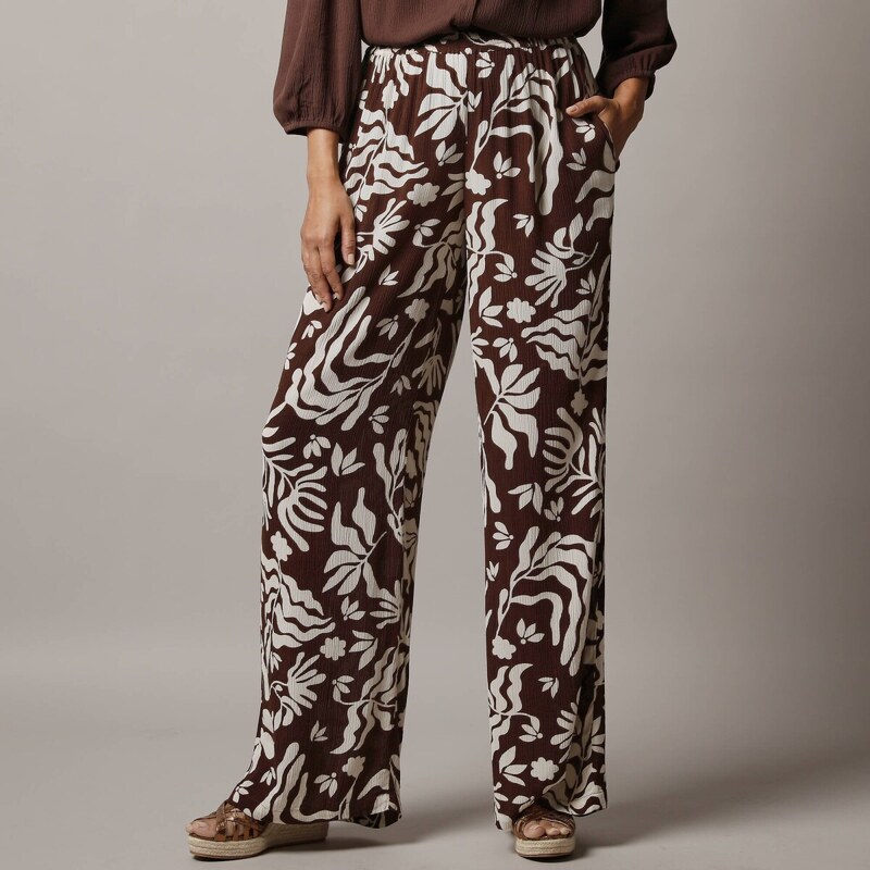 Široké krepónové nohavice s potlačou čokoládová/ražná 052 Blancheporte 67753877