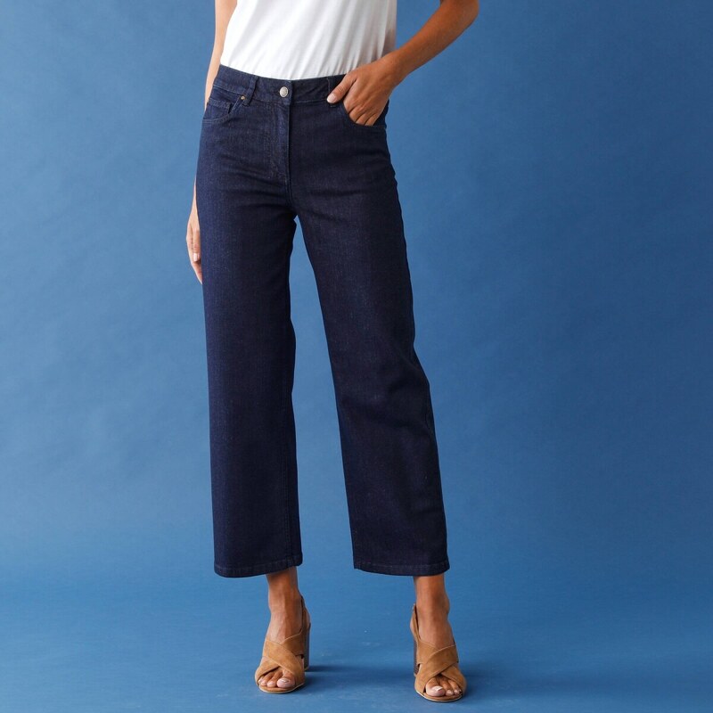 Široké skrátené džínsy tmavomodrá 052 Blancheporte 67753874