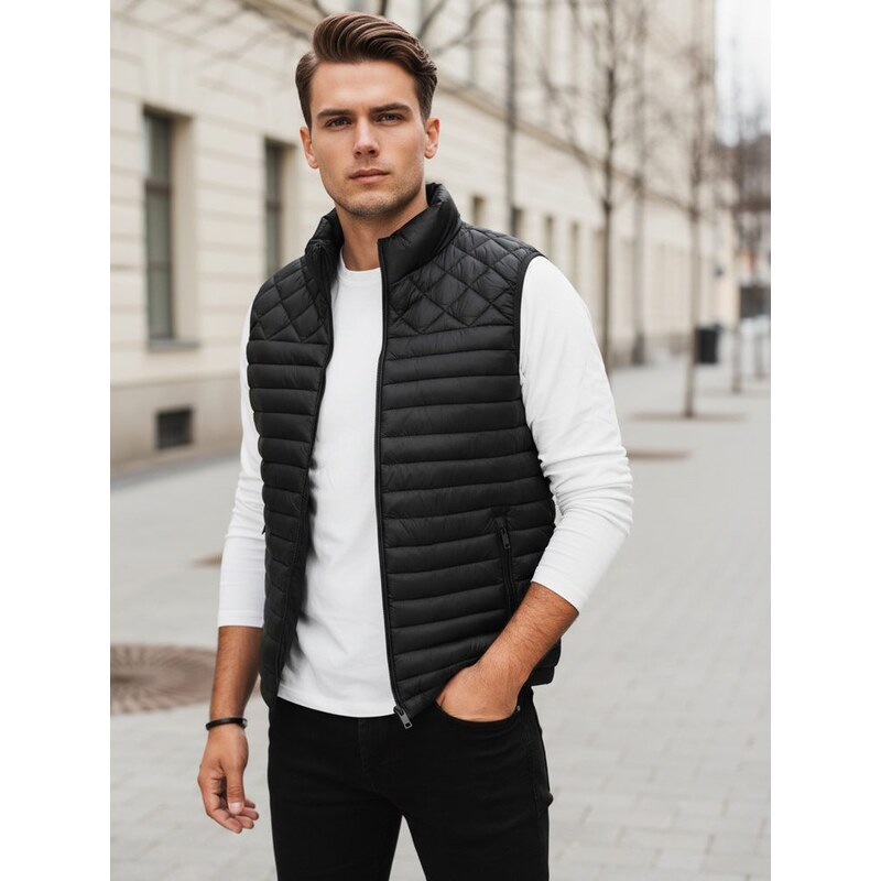 Dstreet Moderná čierna pánska vesta bez kapucne 65588397