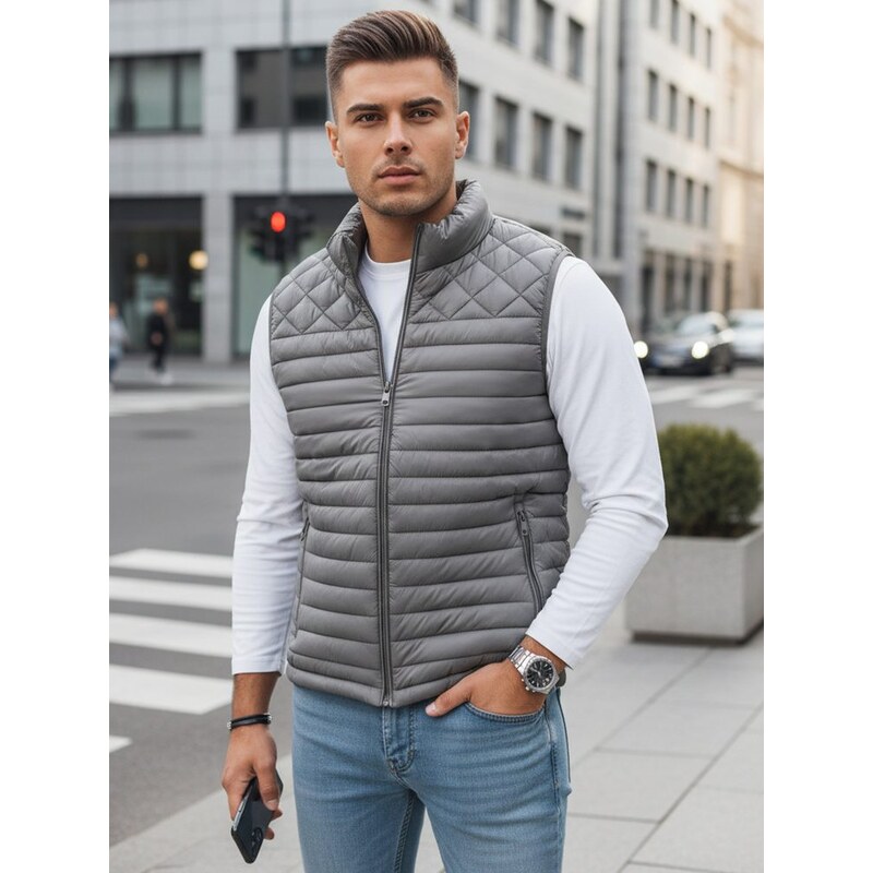 Dstreet Moderná grafitová pánska vesta bez kapucne 65588400